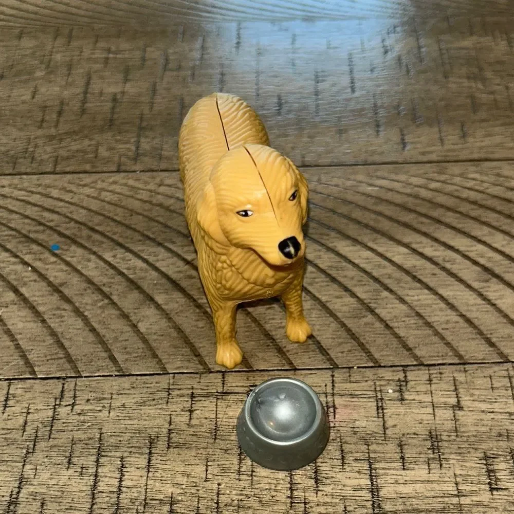 Adorable Golden Retriever with Silver Food 🥘 Bowl 🥣 Playset